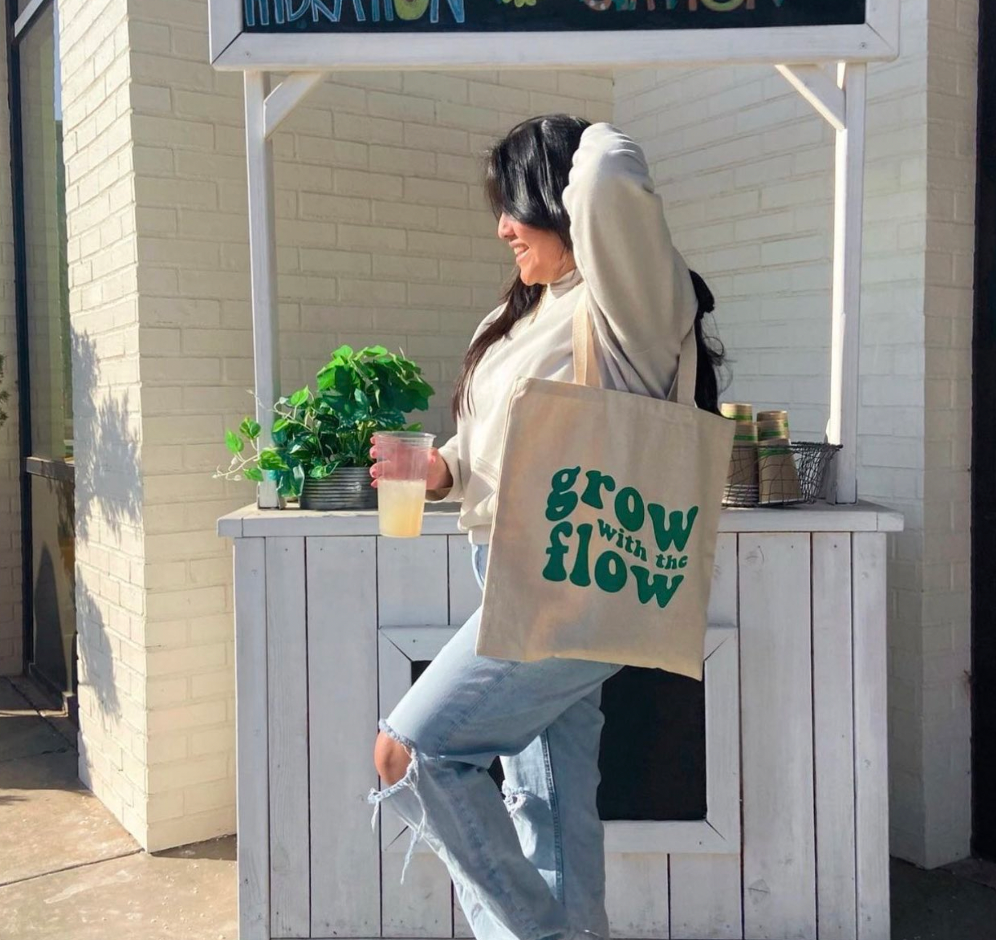 grow with the flow tote bag